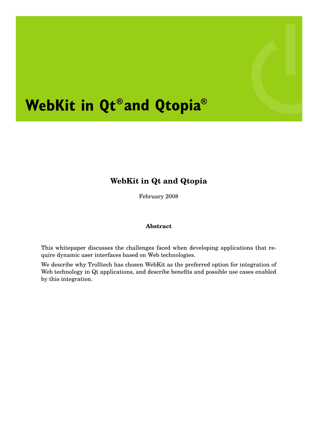 Webkit in Qt and Qtopia (2008)