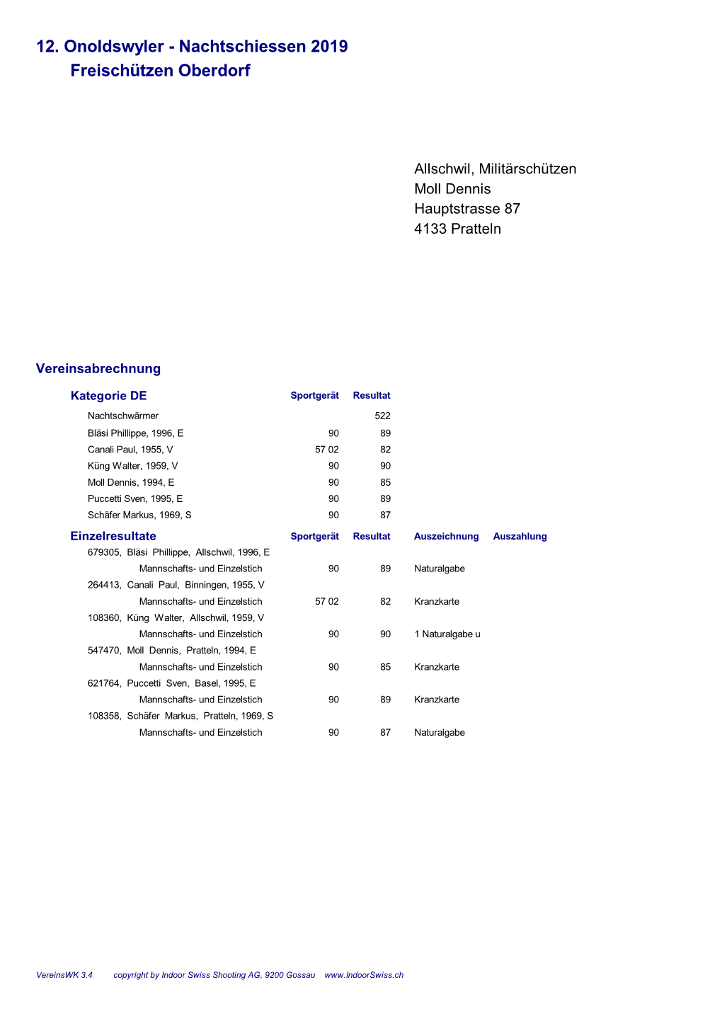 12. Onoldswyler - Nachtschiessen 2019 Freischützen Oberdorf