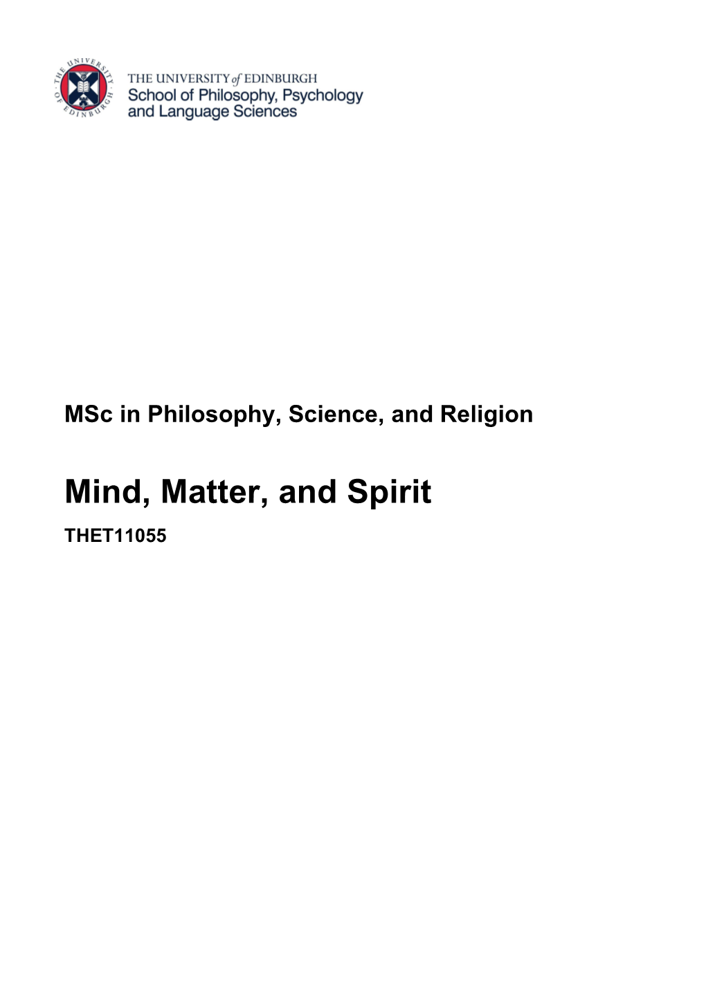 Msc in Philosophy, Science, and Religion