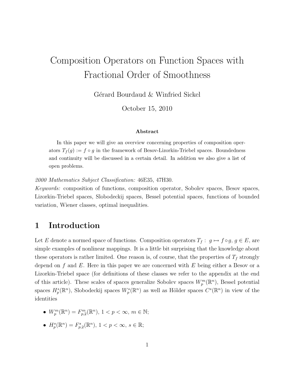 Composition Operators on Function Spaces with Fractional Order of Smoothness