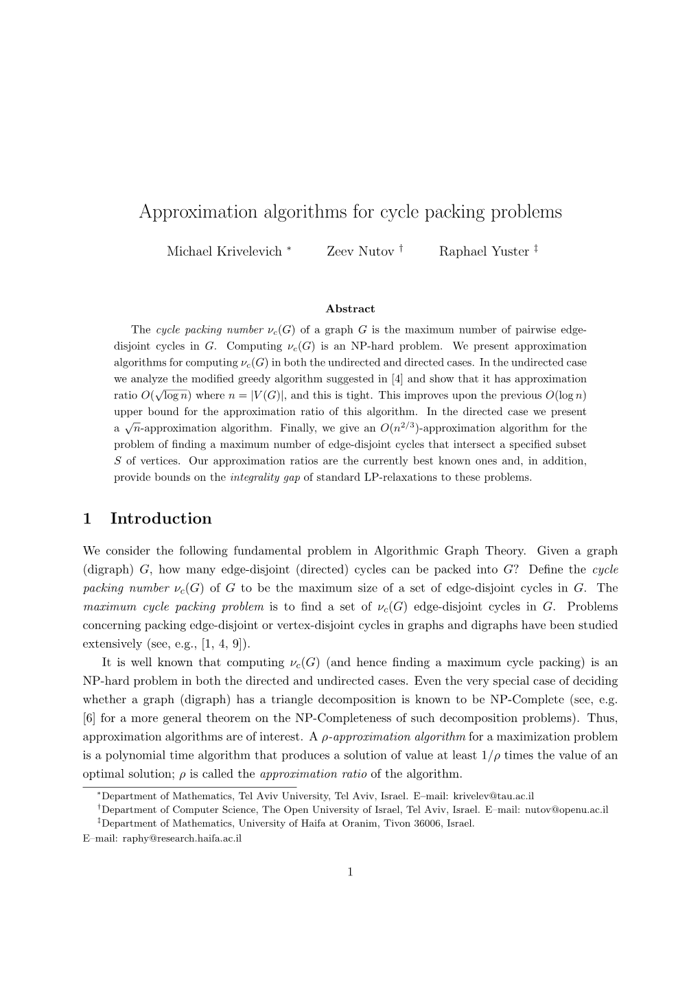 Approximation Algorithms for Cycle Packing Problems