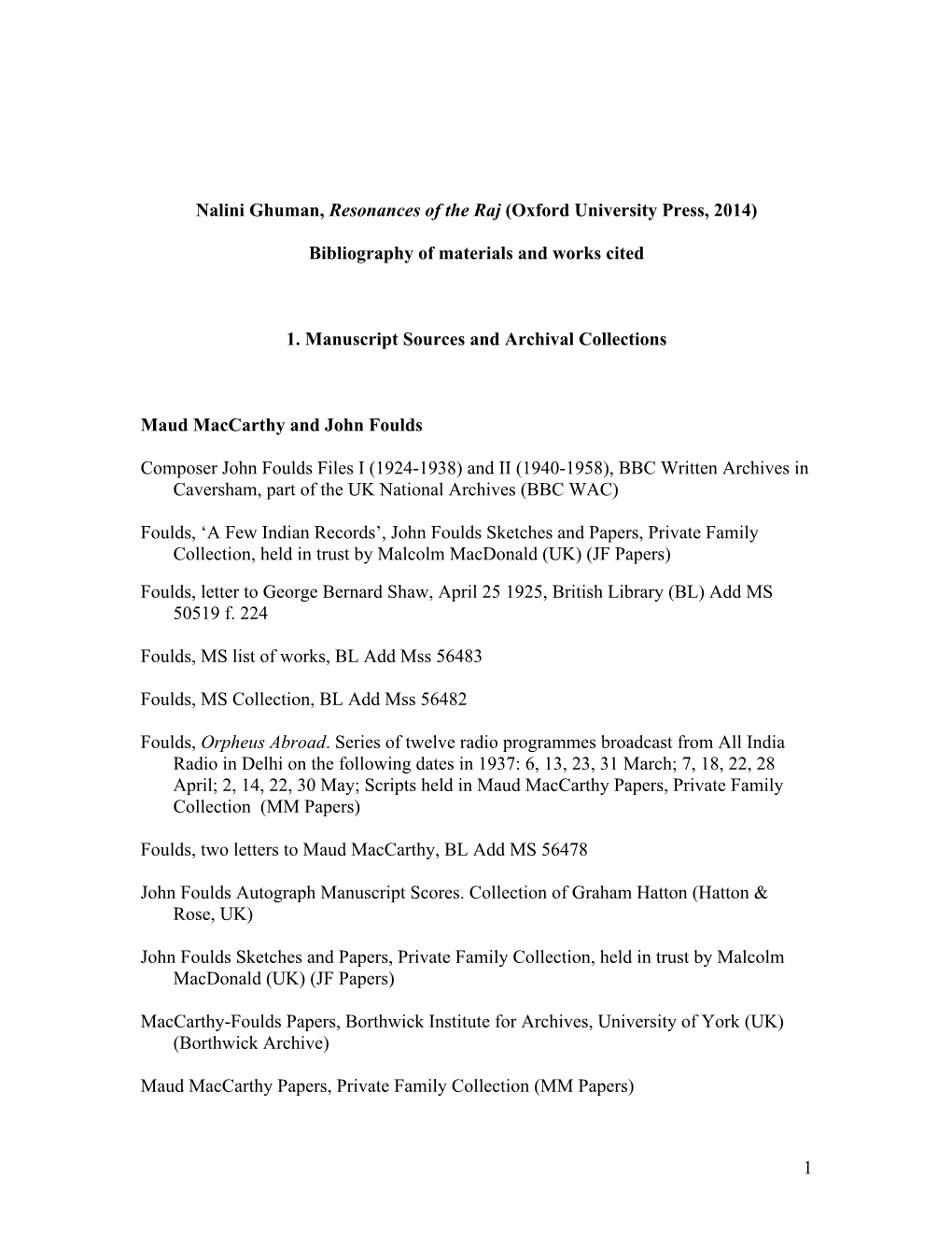 Bibliography of Materials and Works Cited