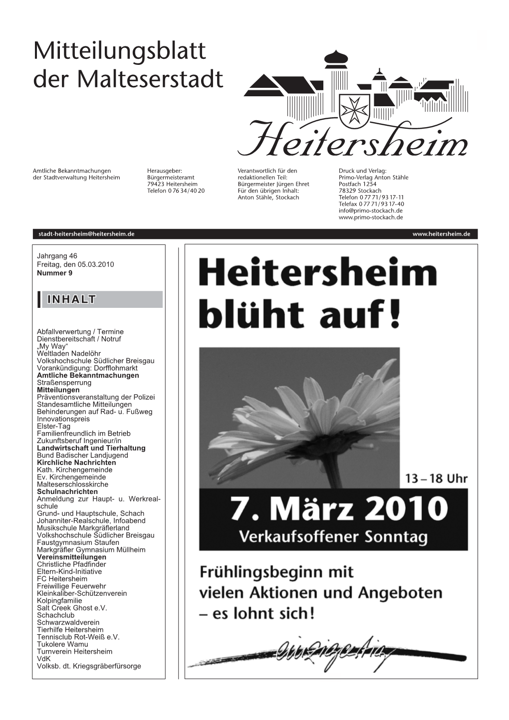 Mitteilungsblatt Nr. 9 Vom 05.03.2010