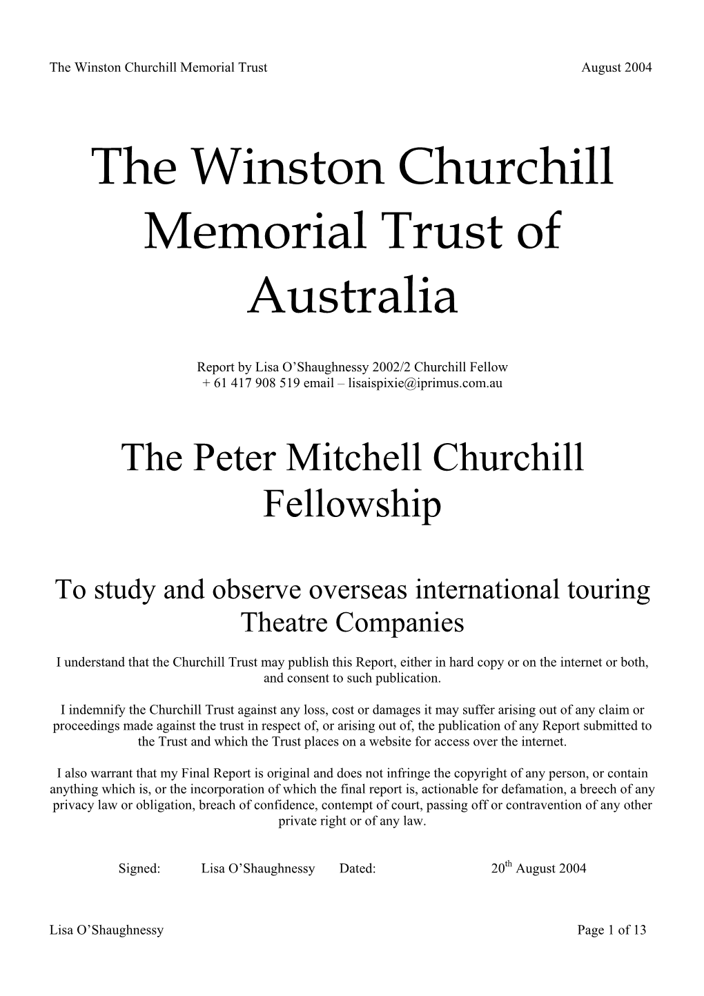 The Winston Churchill Memorial Trust of Australia