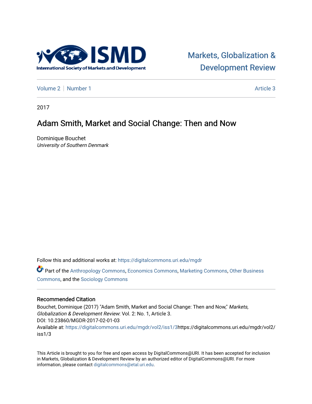 Adam Smith, Market and Social Change: Then and Now