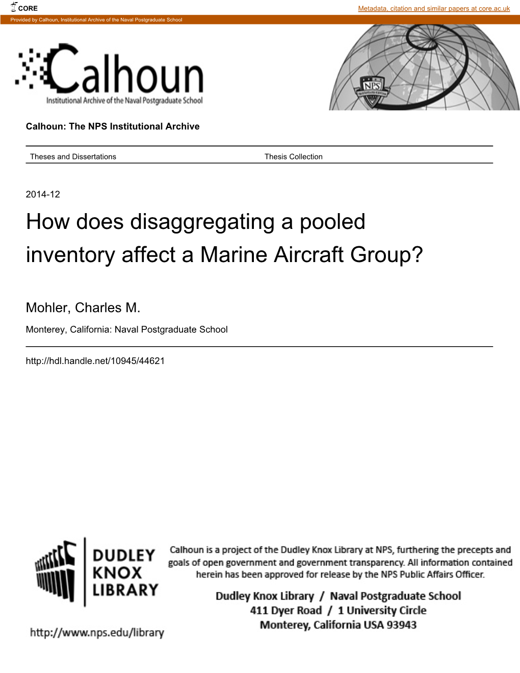 How Does Disaggregating a Pooled Inventory Affect a Marine Aircraft Group?