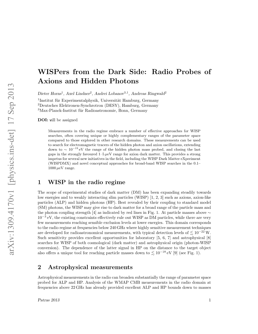 Wispers from the Dark Side: Radio Probes of Axions and Hidden Photons