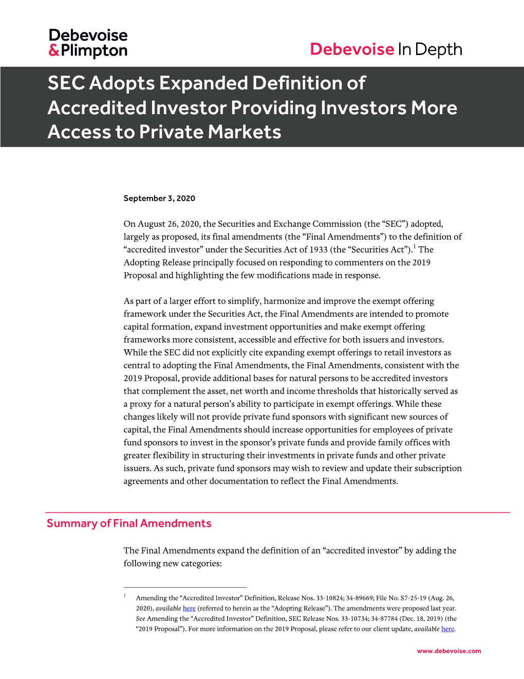 SEC Adopts Expanded Definition of Accredited Investor Providing Investors More Access to Private Markets