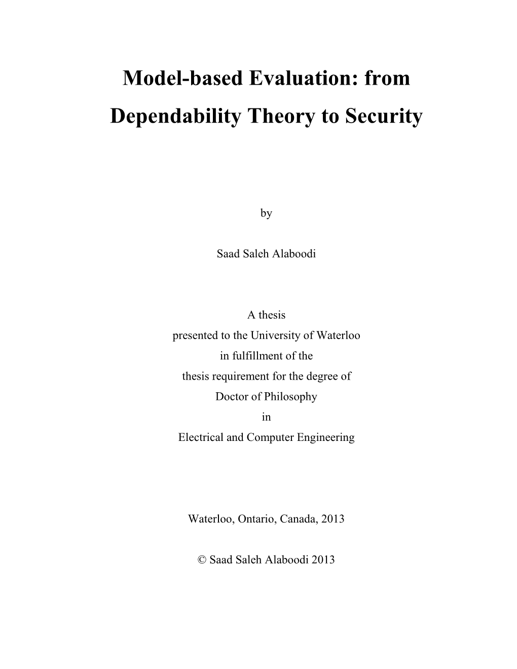 From Dependability Theory to Security