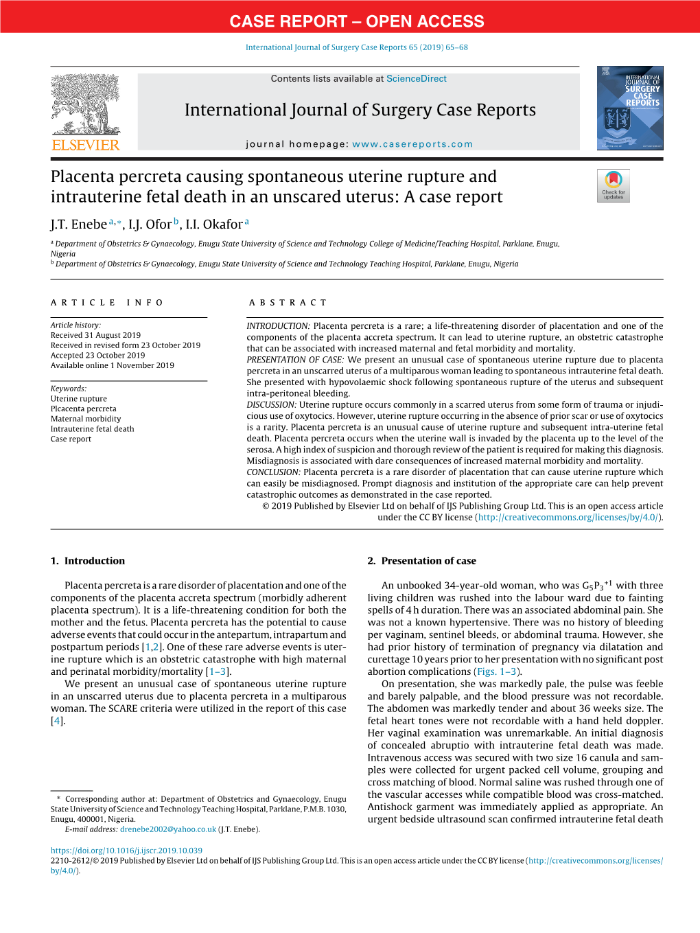 Placenta Percreta Causing Spontaneous Uterine Rupture And