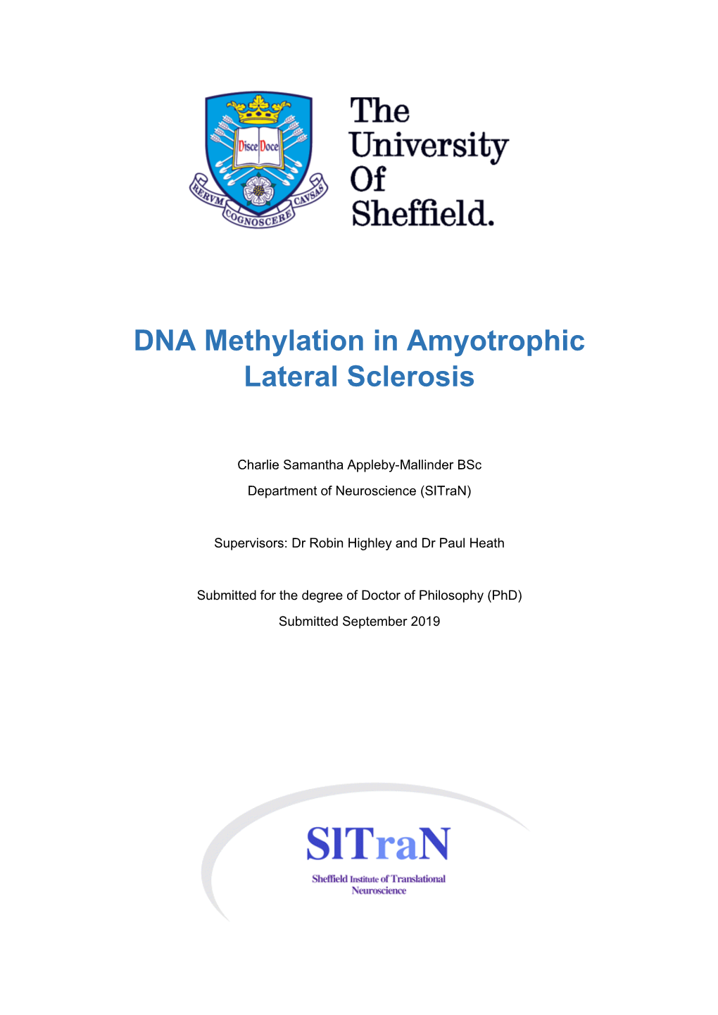 DNA Methylation in Amyotrophic Lateral Sclerosis