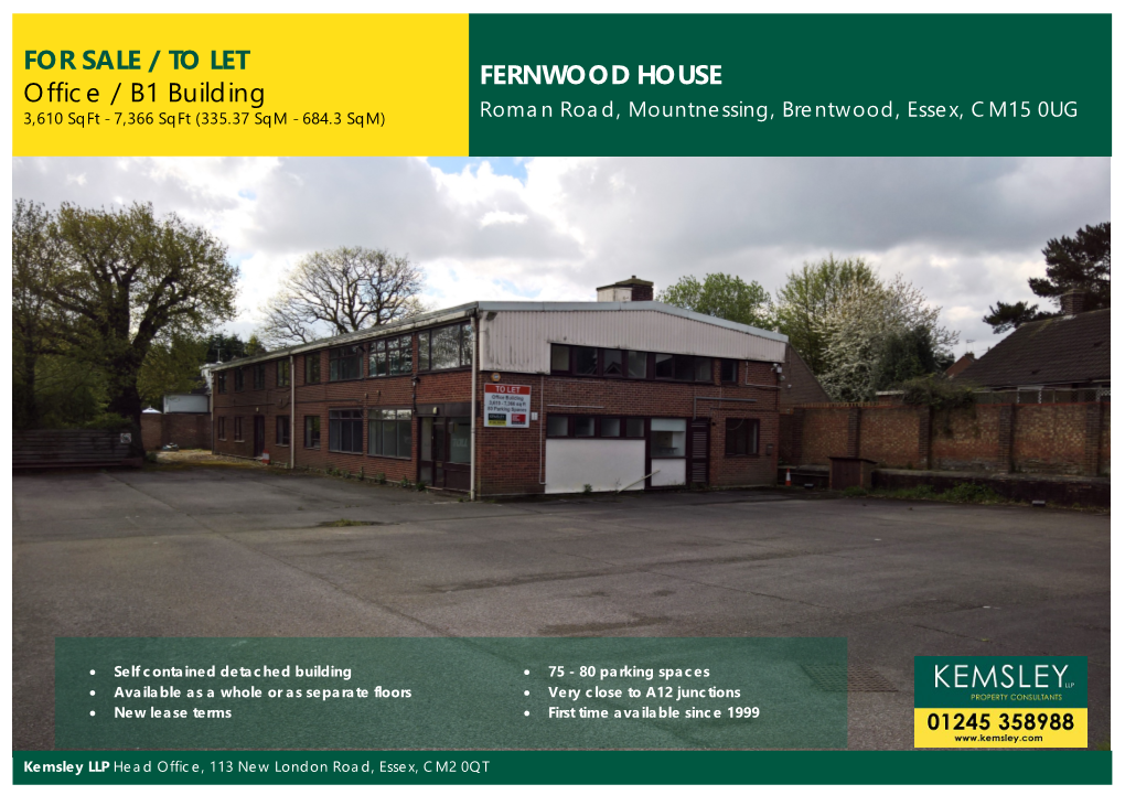 FERNWOOD HOUSE for SALE / to LET Office / B1 Building