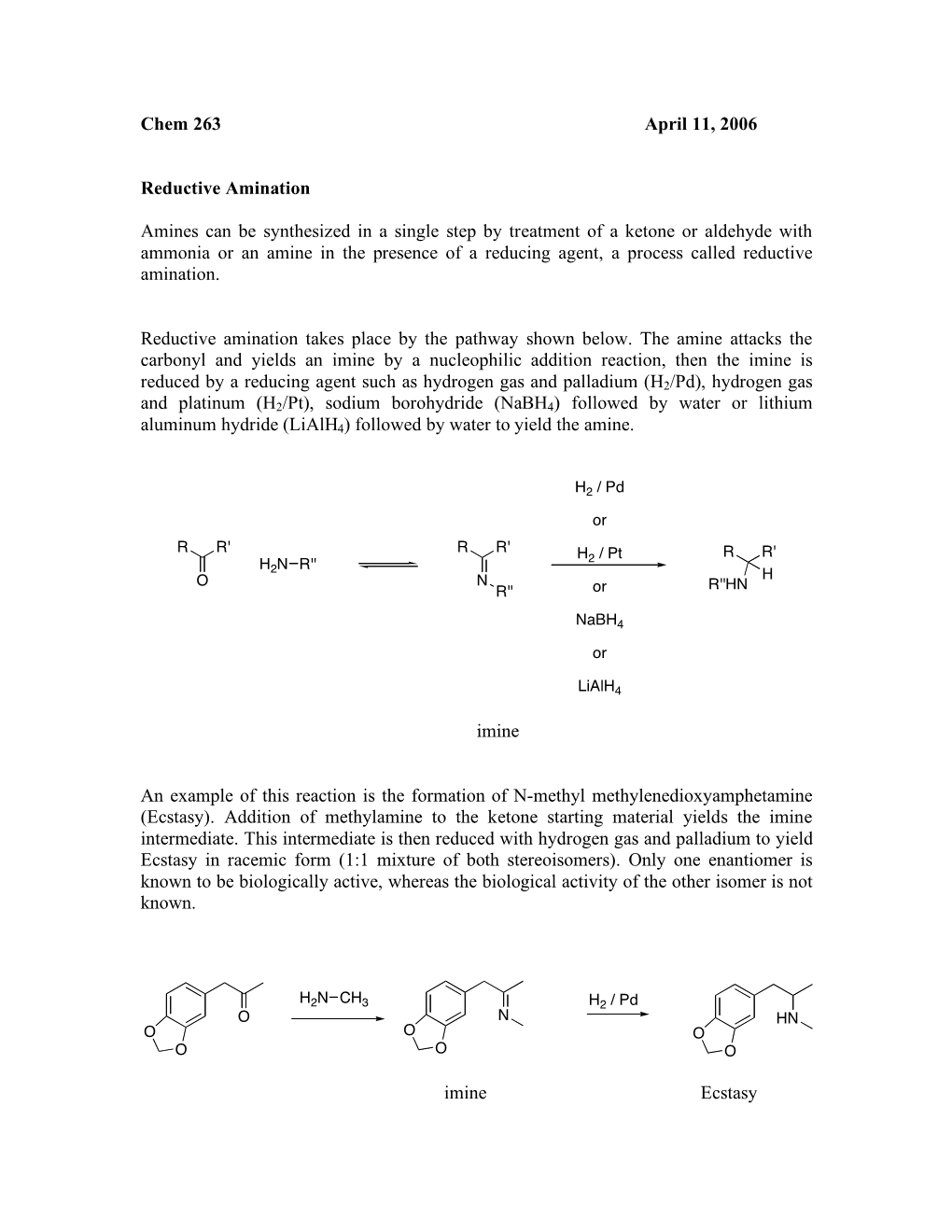 Chem 263 April 11, 2006 Reductive Amination Amines Can Be