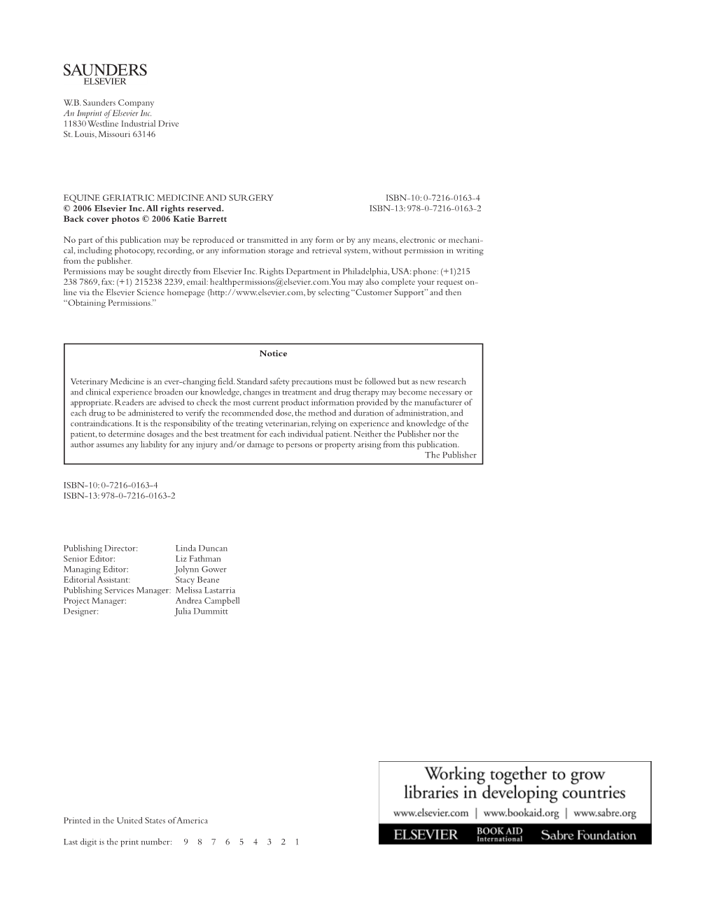 W.B. Saunders Company an Imprint of Elsevier Inc. 11830 Westline Industrial Drive St. Louis, Missouri 63146 EQUINE GERIATRIC