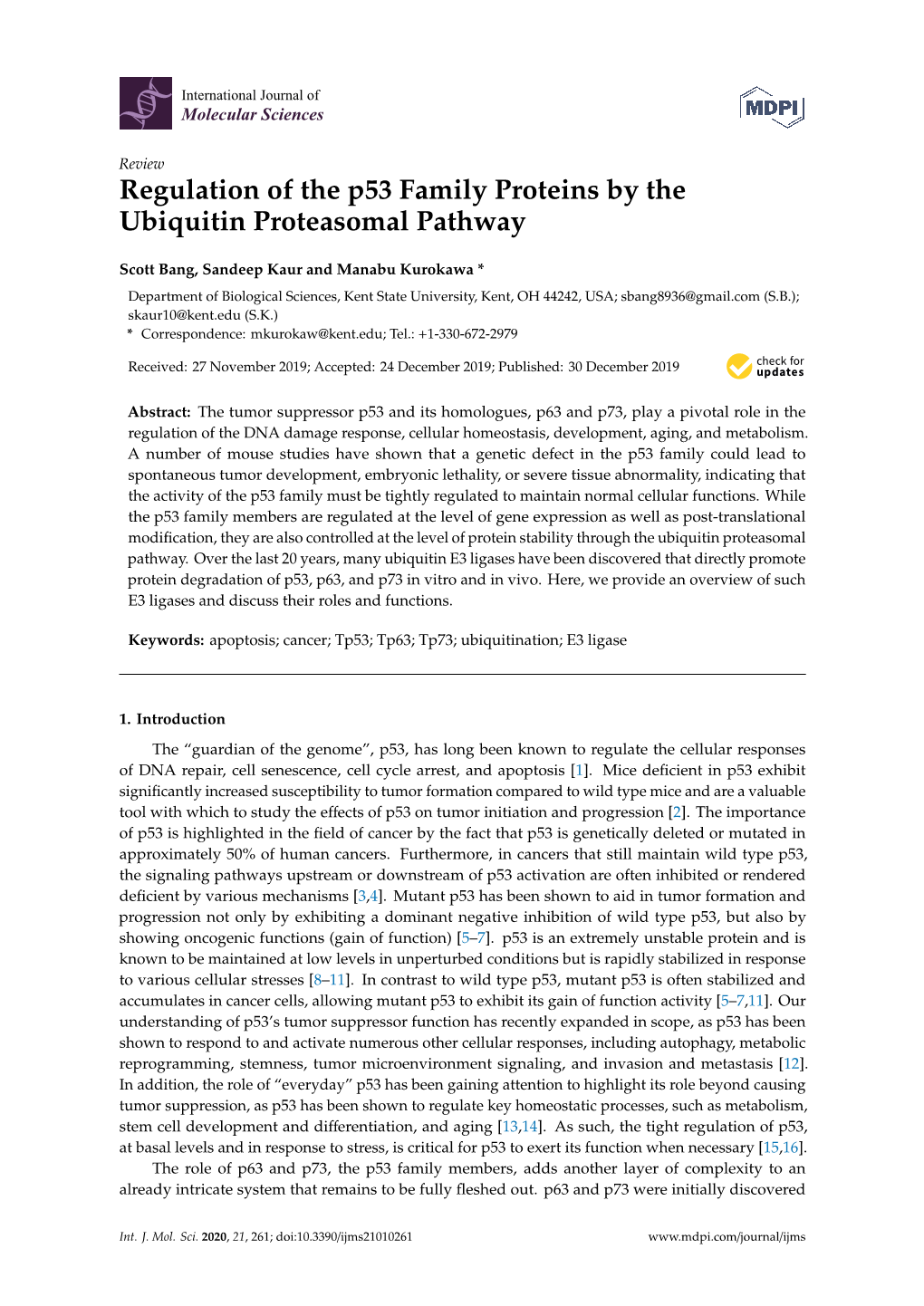 Regulation of the P53 Family Proteins by the Ubiquitin Proteasomal Pathway