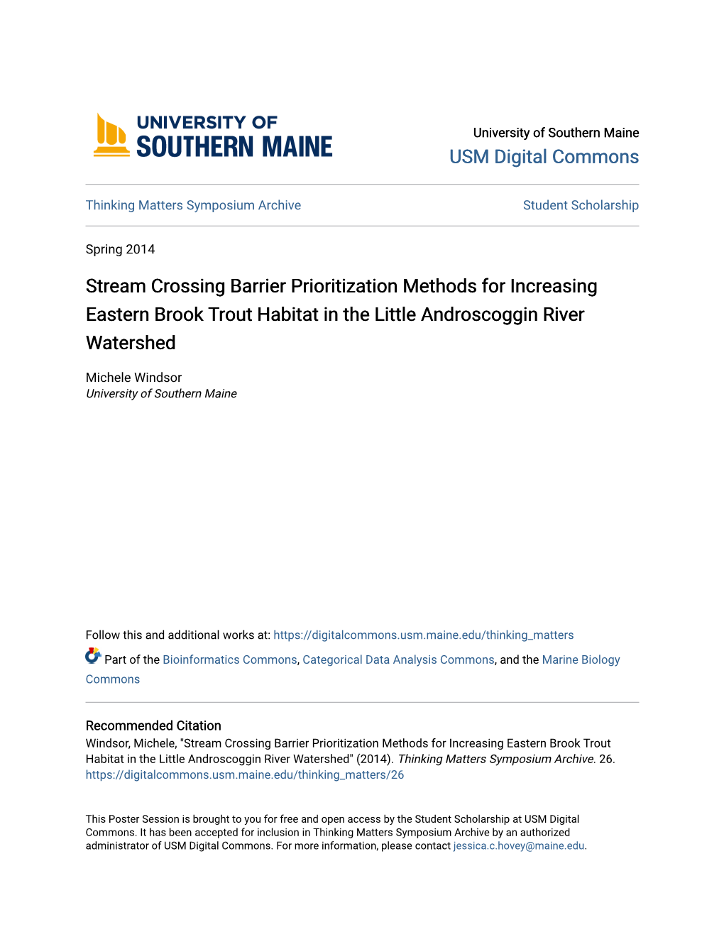 Stream Crossing Barrier Prioritization Methods for Increasing Eastern Brook Trout Habitat in the Little Androscoggin River Watershed