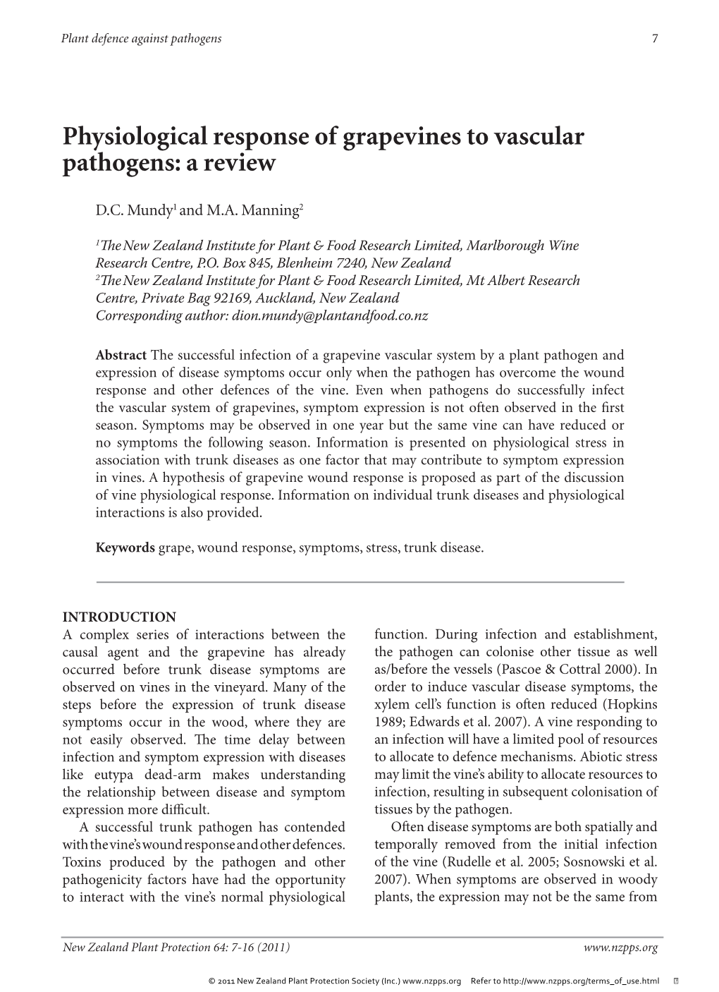 Physiological Response of Grapevines to Vascular Pathogens: a Review
