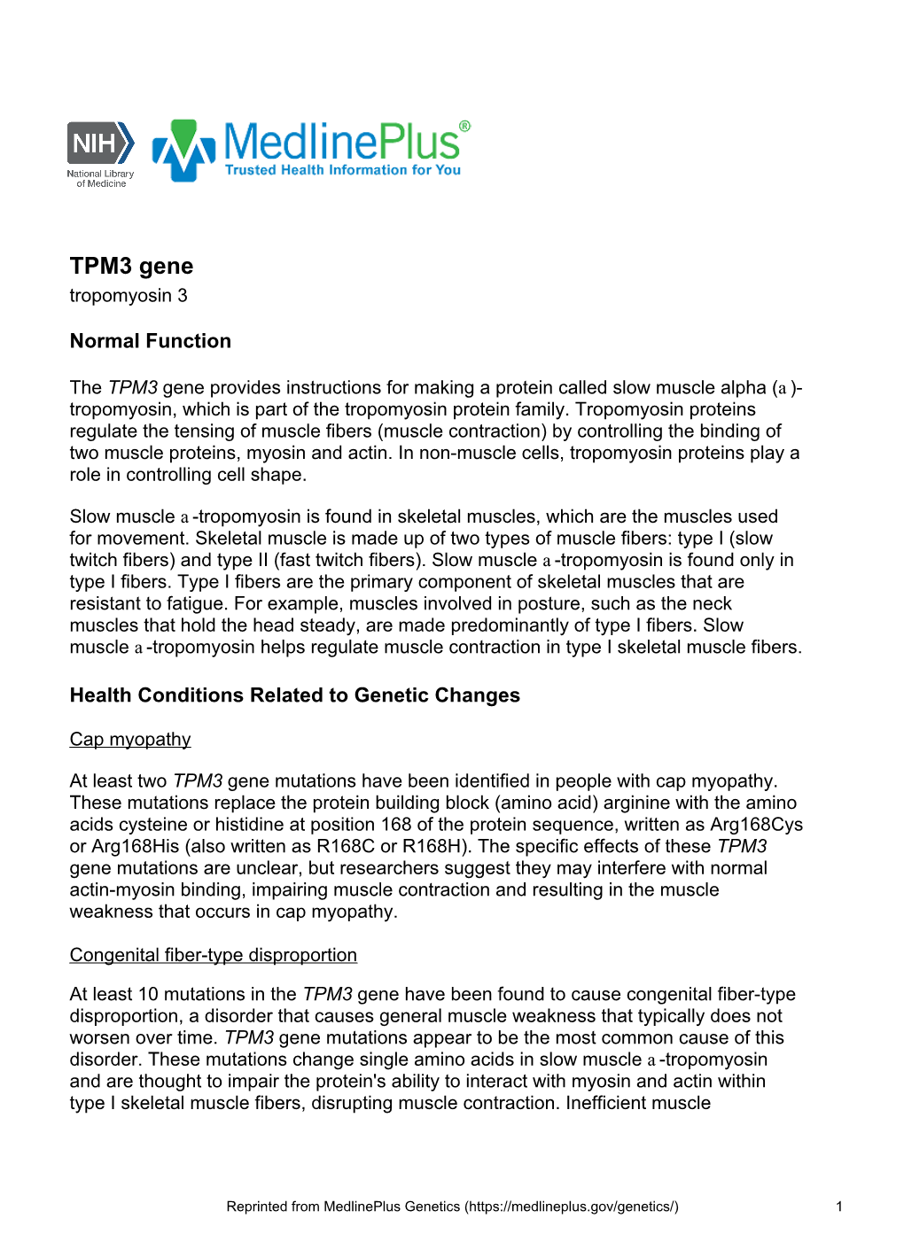 TPM3 Gene Tropomyosin 3