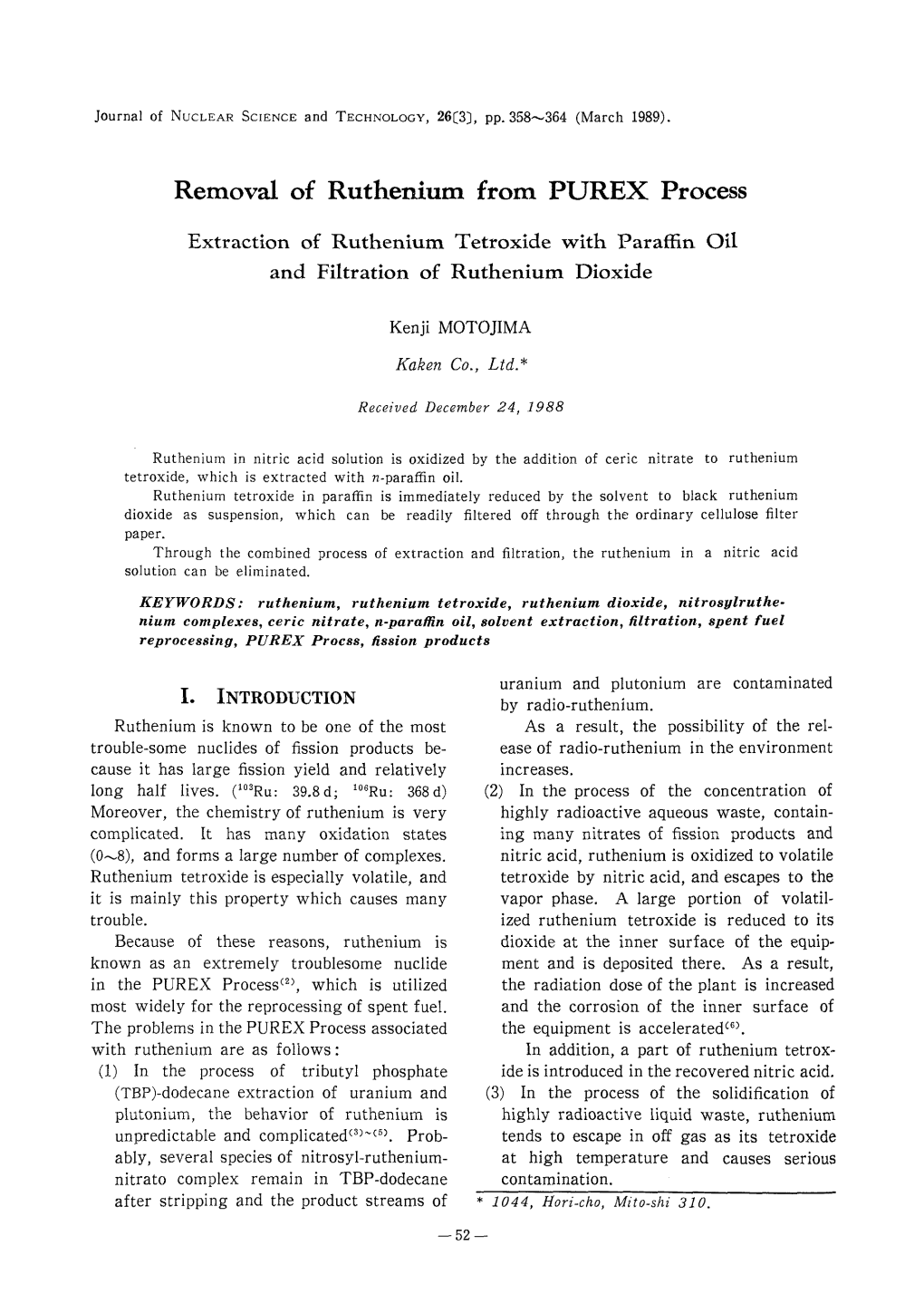 Removal of Ruthenium from PUREX Process