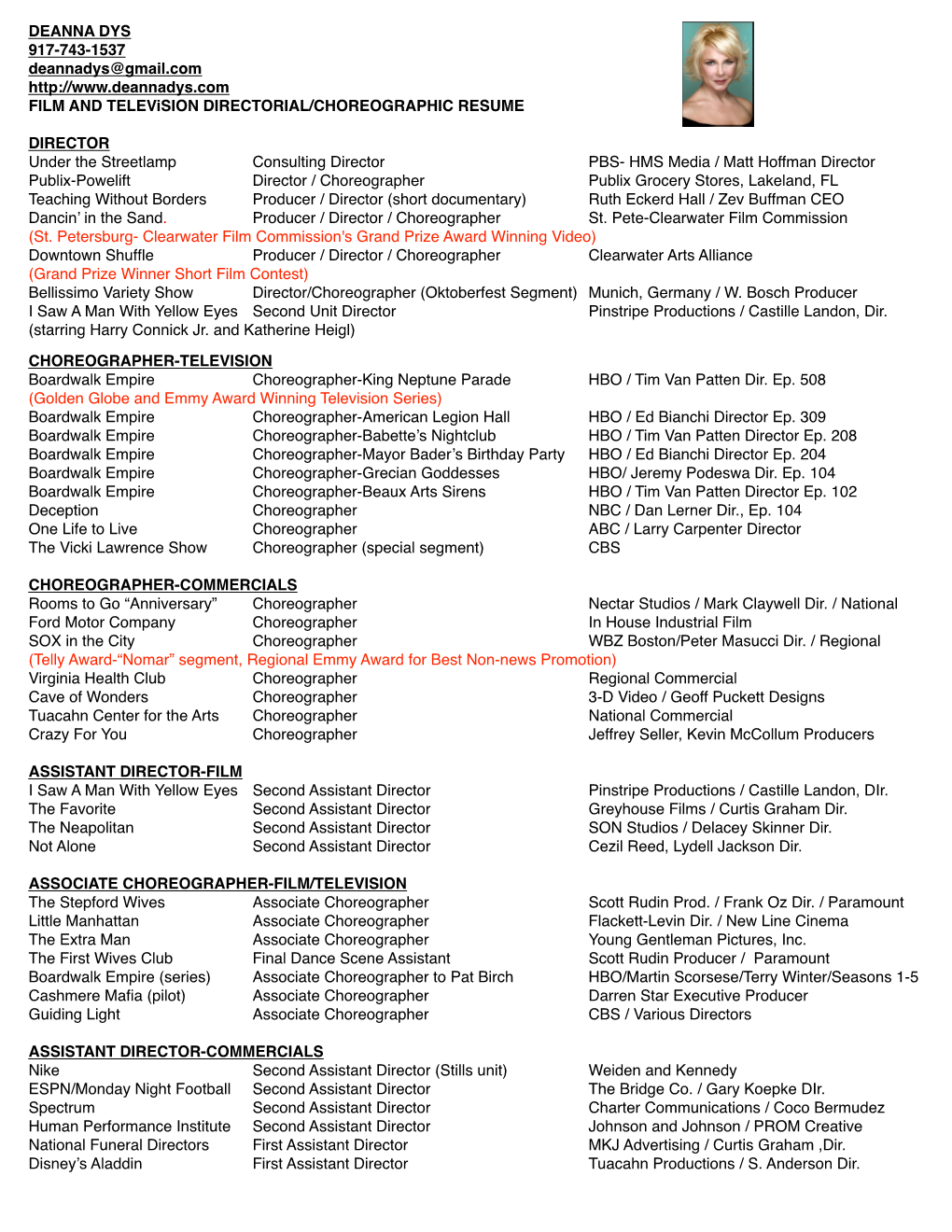 Film and TV Resumé