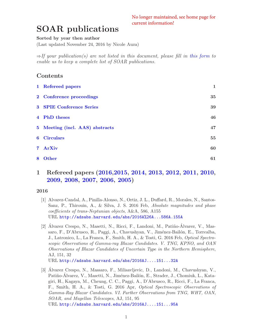 SOAR Publications Sorted by Year Then Author (Last Updated November 24, 2016 by Nicole Auza)