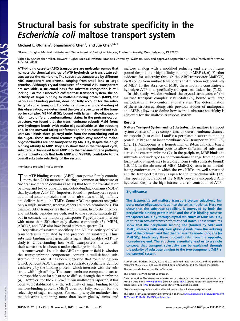 Structural Basis for Substrate Specificity in the Escherichia Coli