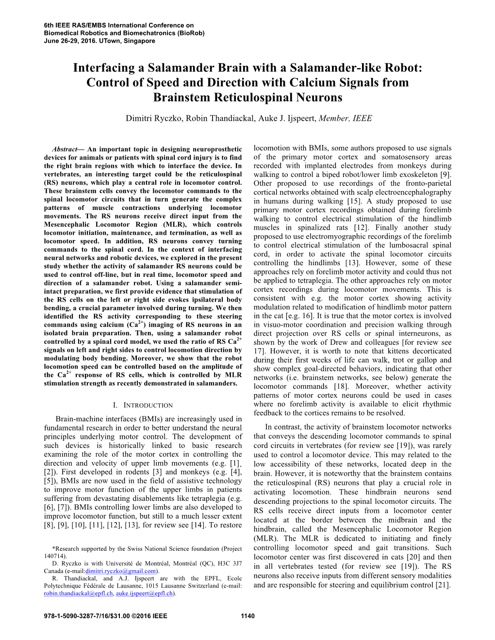 Control of Speed and Direction with Calcium Signals from Brainstem Reticulospinal Neurons