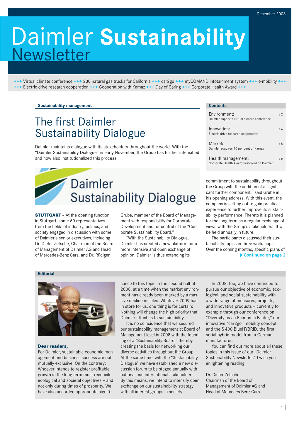 Daimler Sustainability Newsletter, Issue December 2008