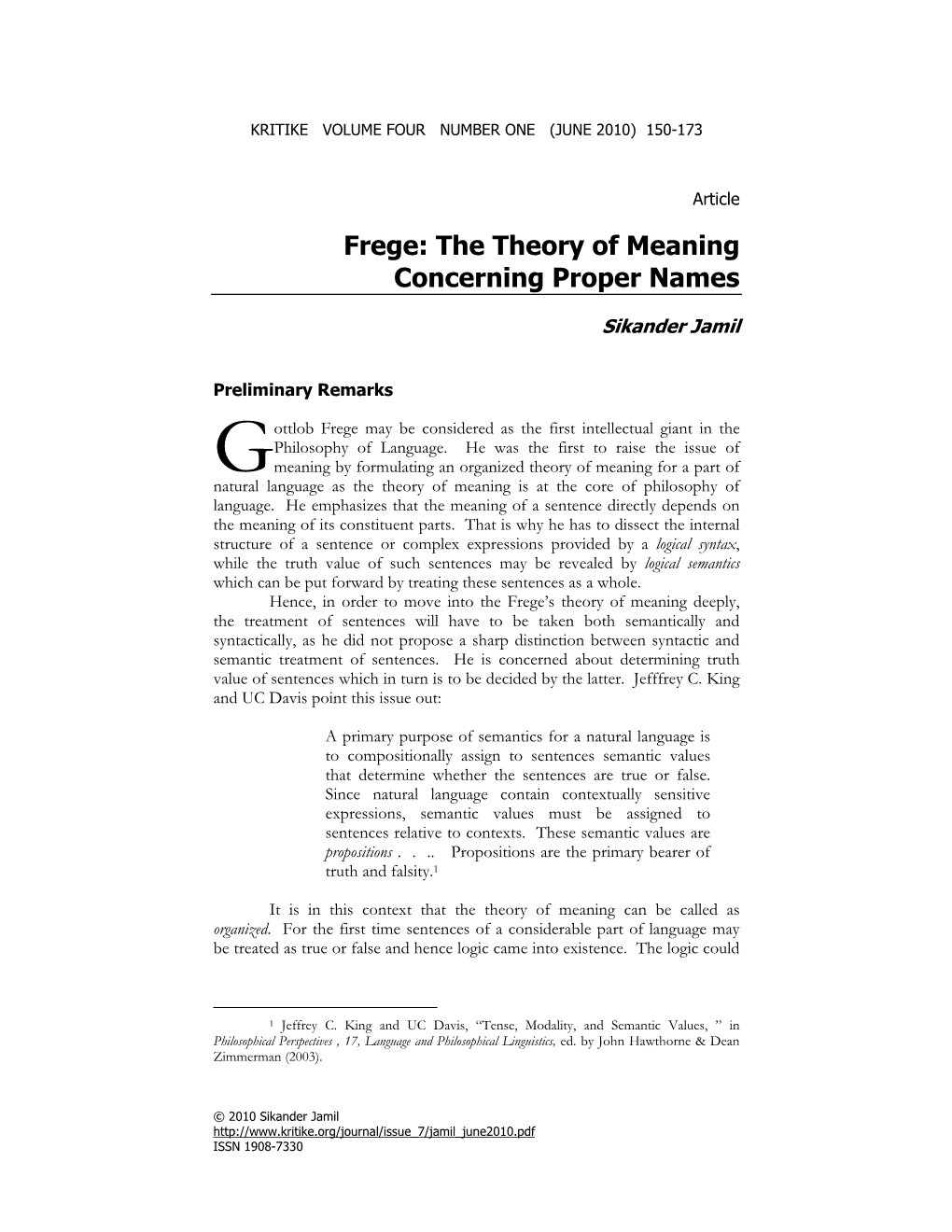 Frege: the Theory of Meaning Concerning Proper Names