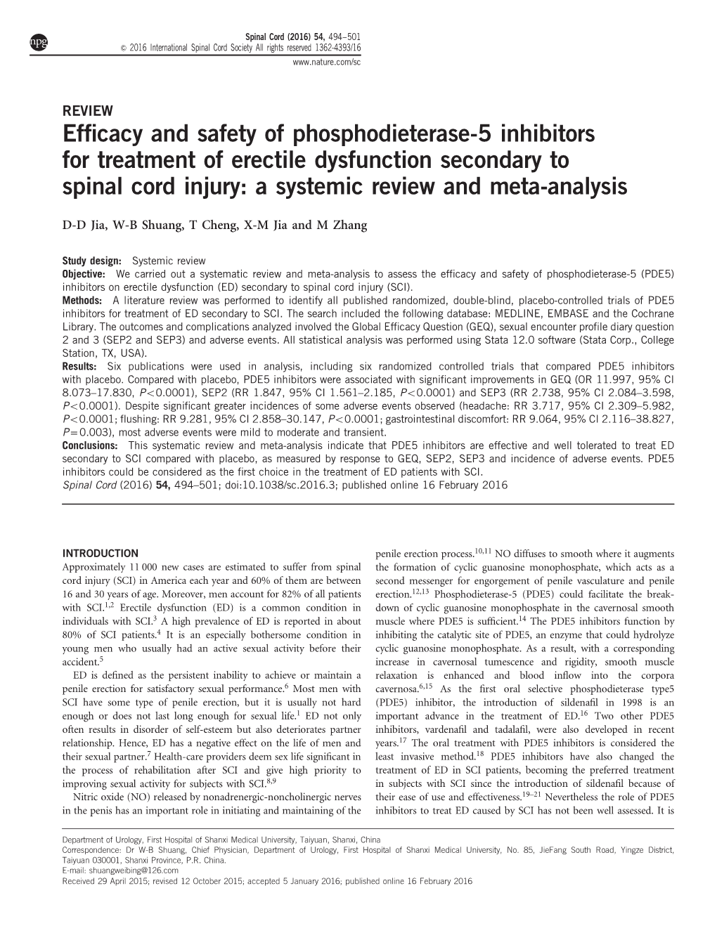 Efficacy and Safety of Phosphodieterase-5