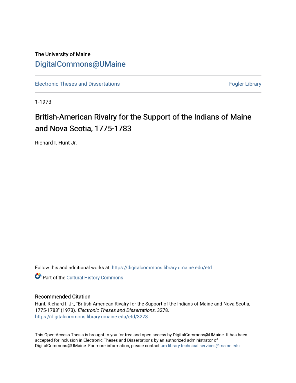 British-American Rivalry for the Support of the Indians of Maine and Nova Scotia, 1775-1783