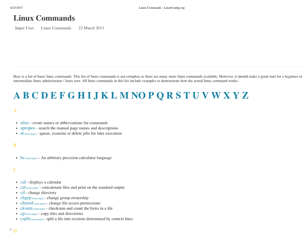 Linux Commands - Linuxconﬁg.Org Linux Commands Super User Linux Commands 22 March 2013