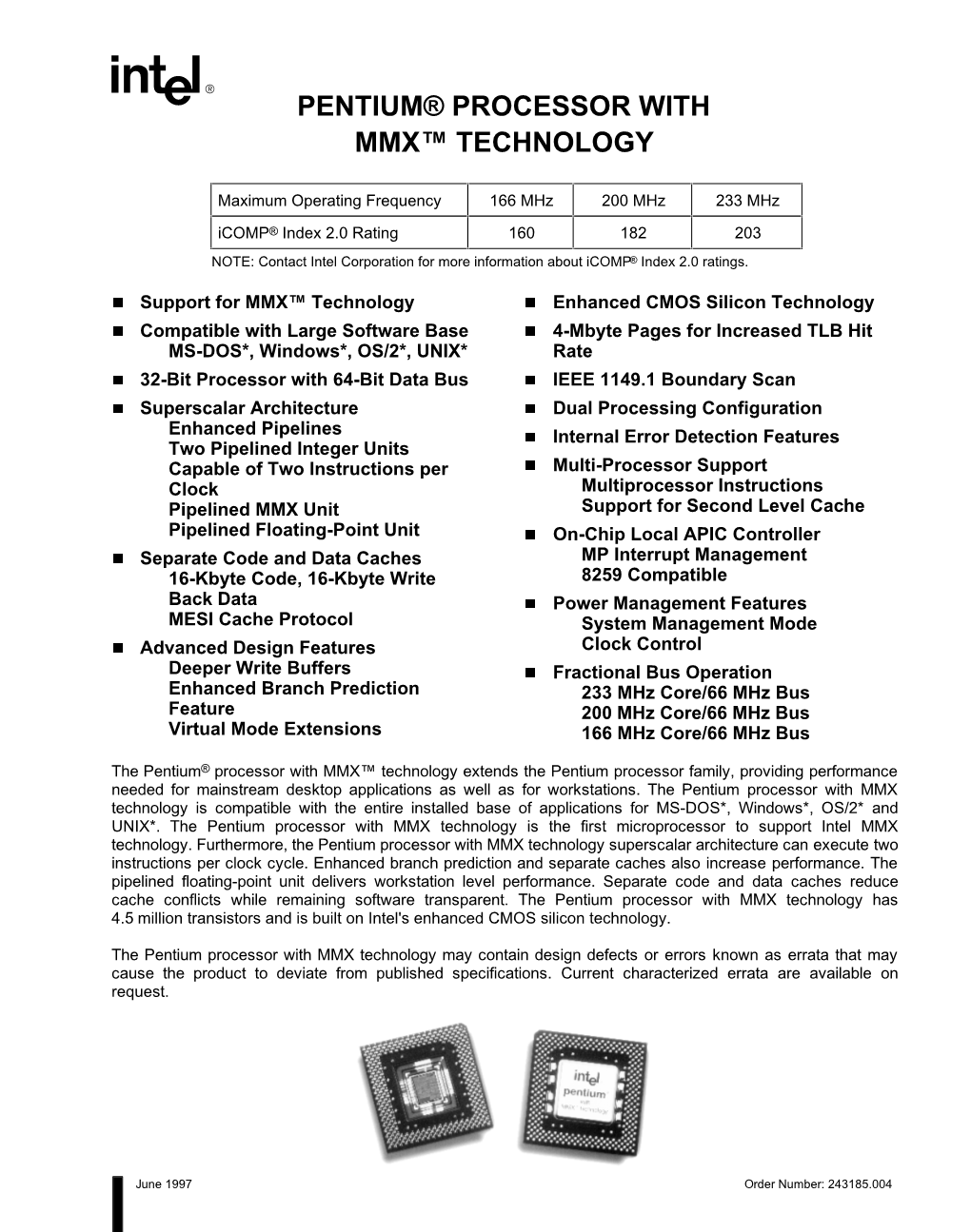 Pentium® Processor with Mmx™ Technology