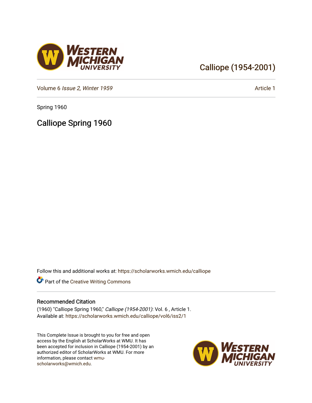 Calliope Spring 1960