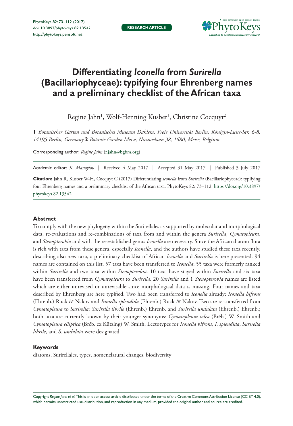 Differentiating Iconella from Surirella (Bacillariophyceae): Typifying Four Ehrenberg Names and a Preliminary Checklist of the African Taxa