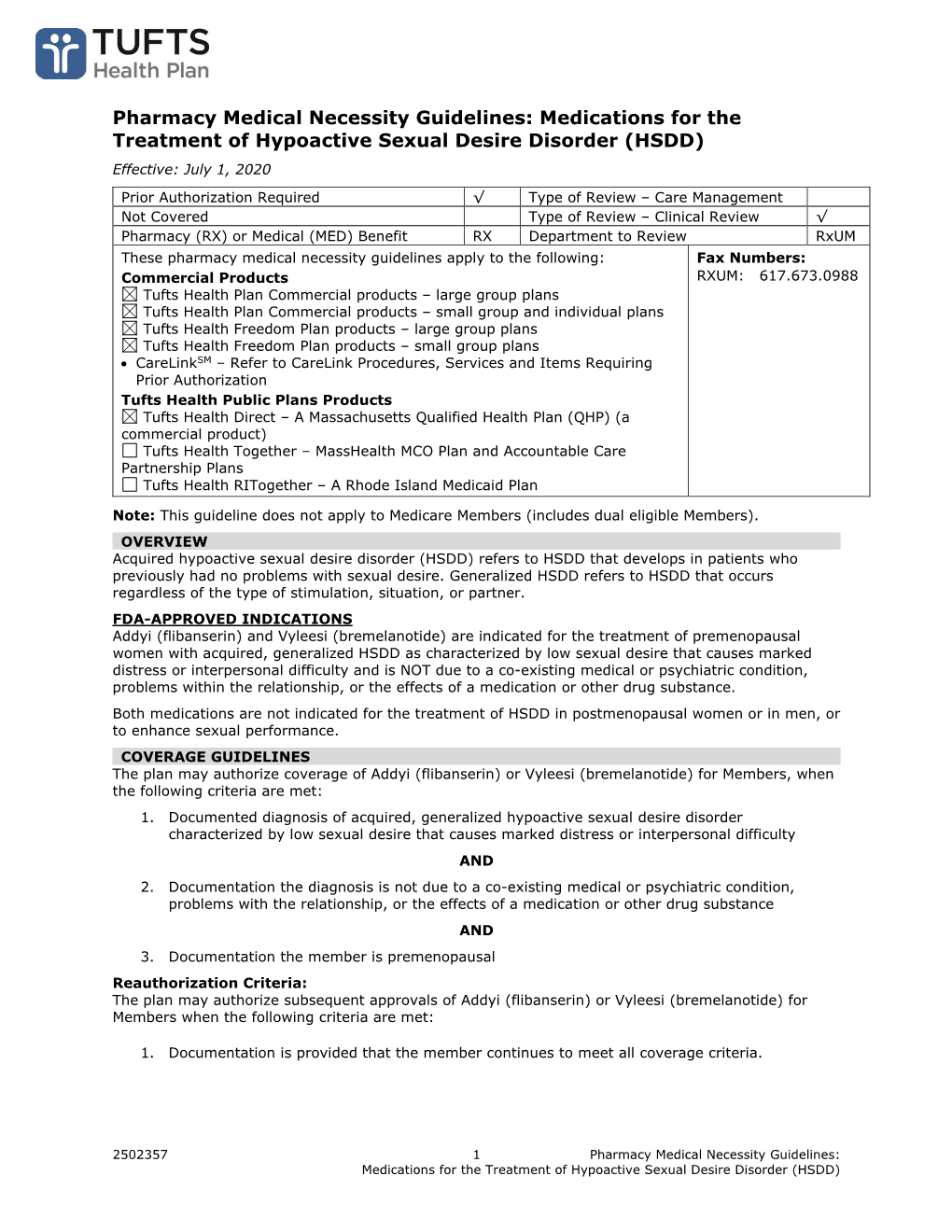 Pharmacy Medical Necessity Guidelines