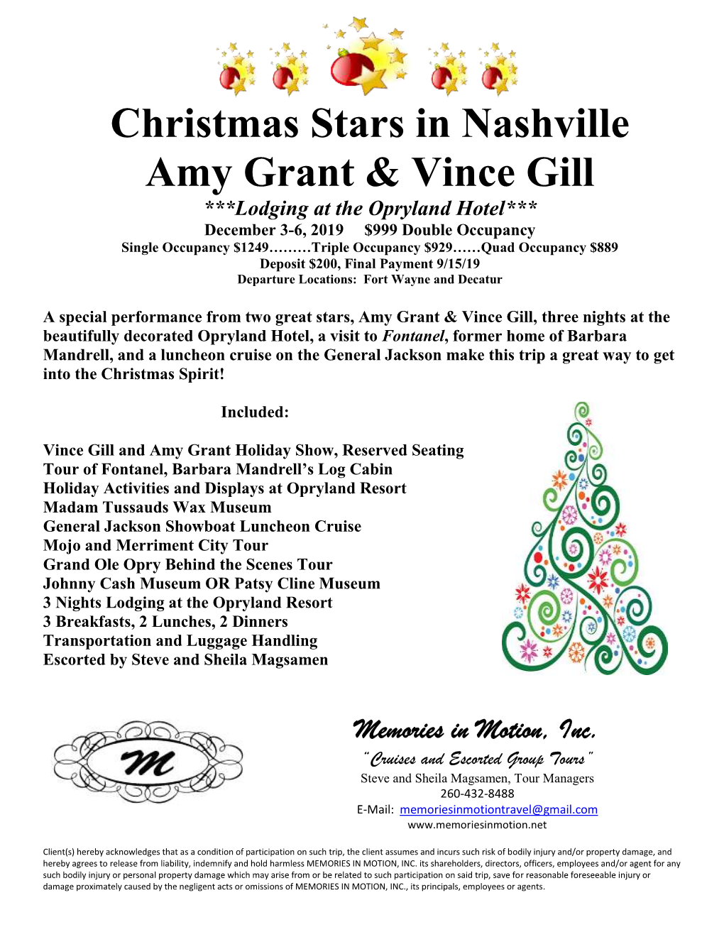 Christmas Stars in Nashville Amy Grant & Vince Gill ***Lodging at The