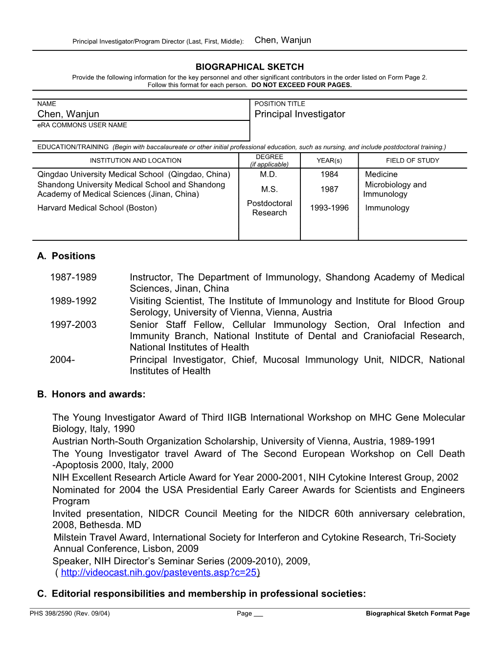 PHS 398 (Rev. 9/04), Biographical Sketch Format Page s2