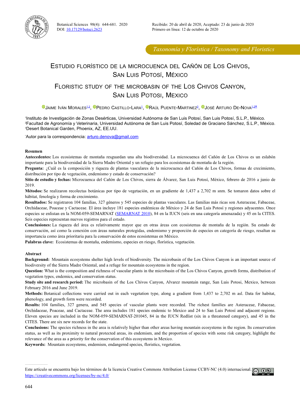 Taxonomía Y Florística / Taxonomy and Floristics