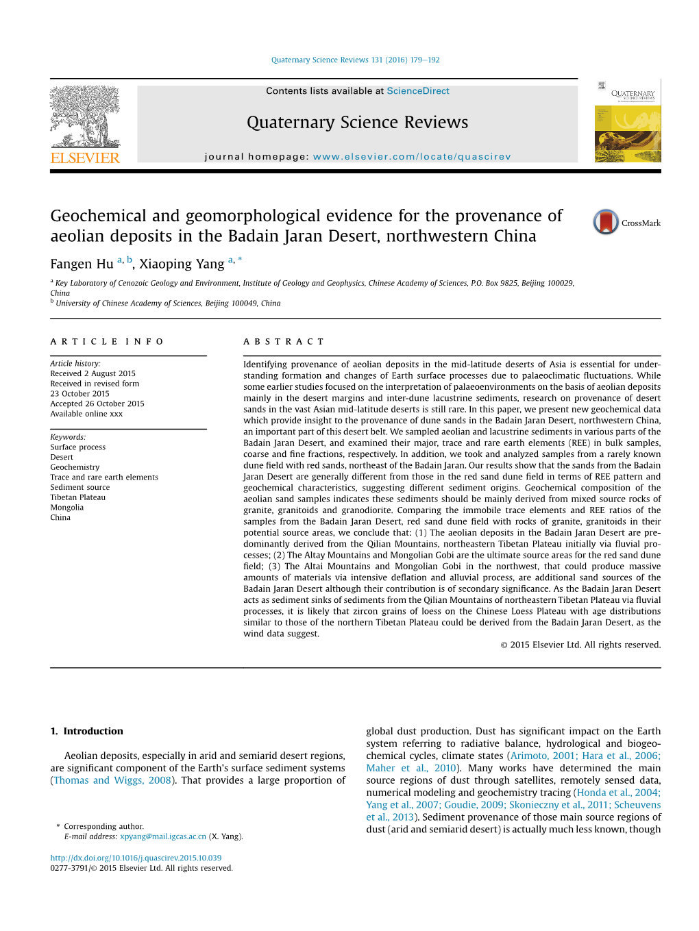 Geochemical and Geomorphological Evidence for the Provenance of Aeolian Deposits in the Badain Jaran Desert, Northwestern China