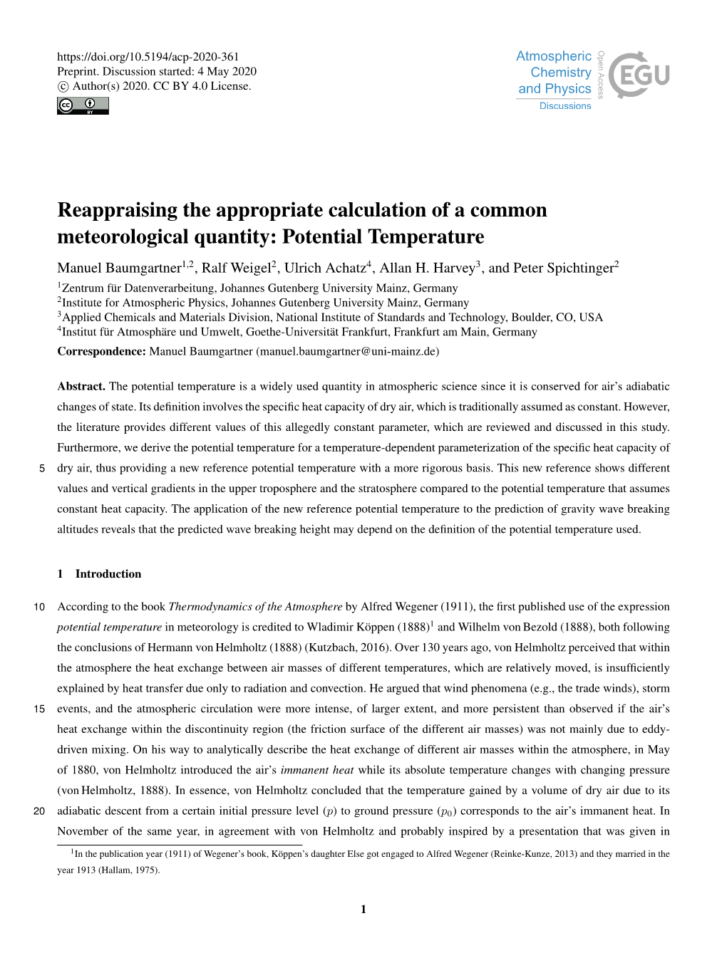 Potential Temperature Manuel Baumgartner1,2, Ralf Weigel2, Ulrich Achatz4, Allan H