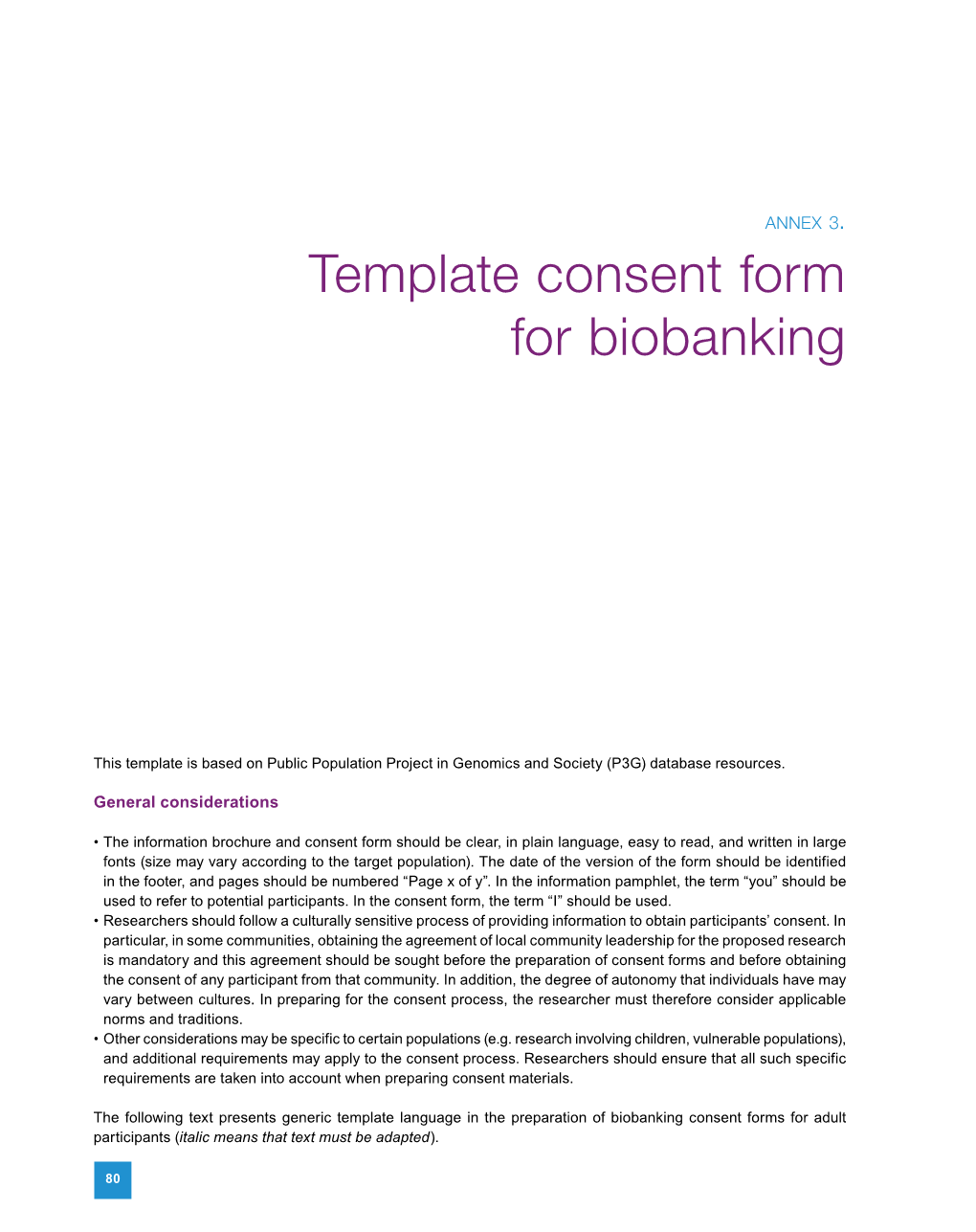 Template Consent Form for Biobanking