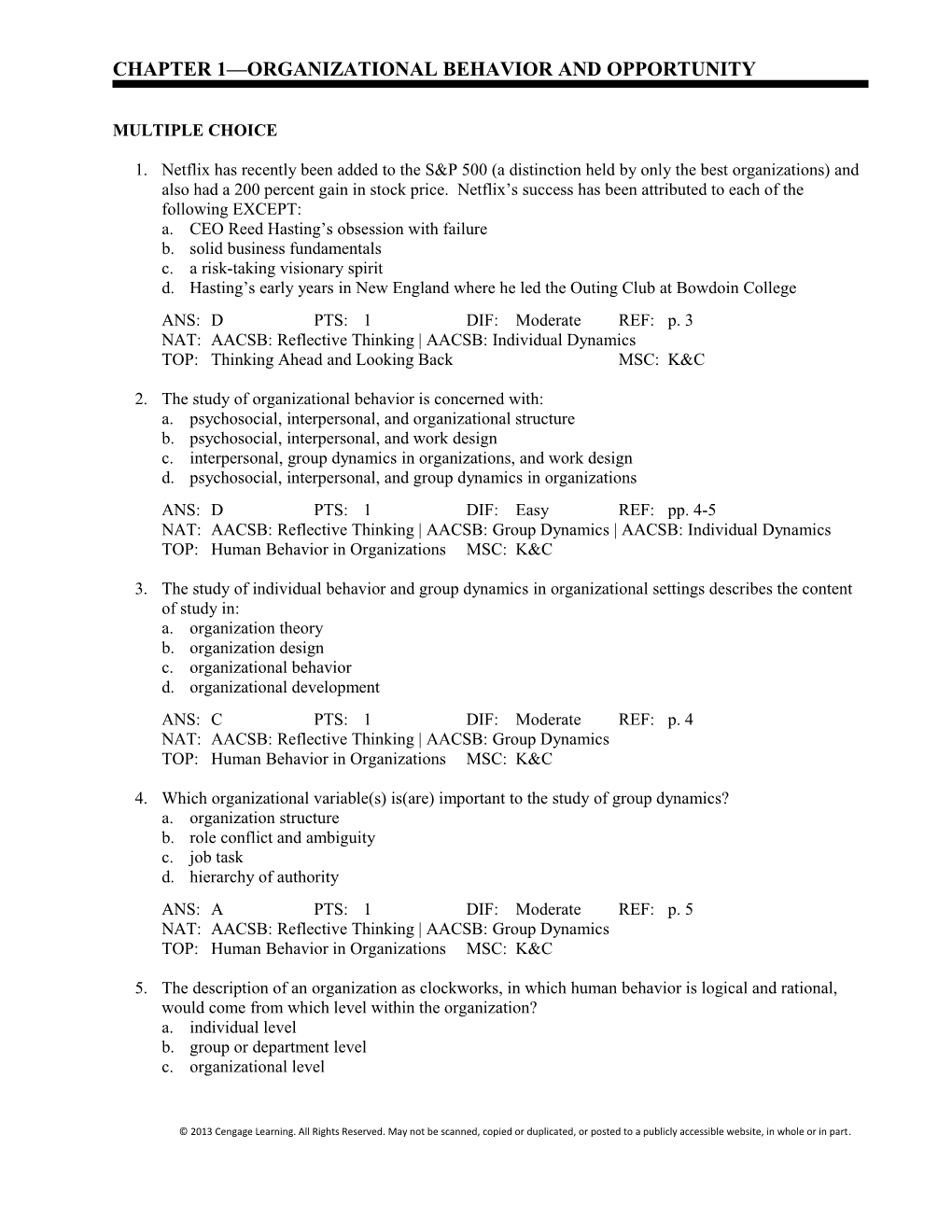 Chapter 1 Organizational Behavior and Opportunity