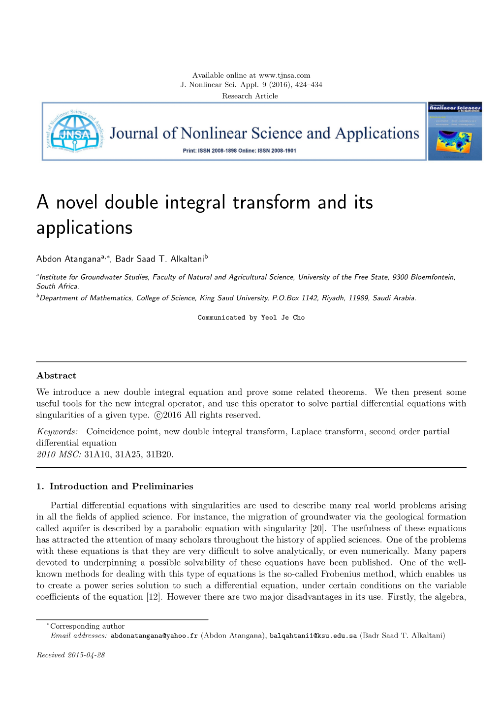 A Novel Double Integral Transform and Its Applications