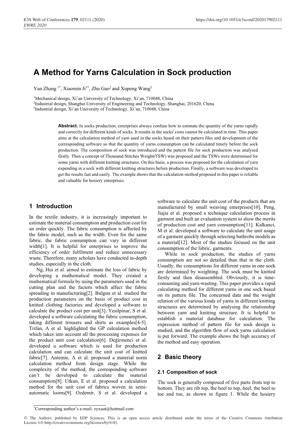 A Method for Yarns Calculation in Sock Production