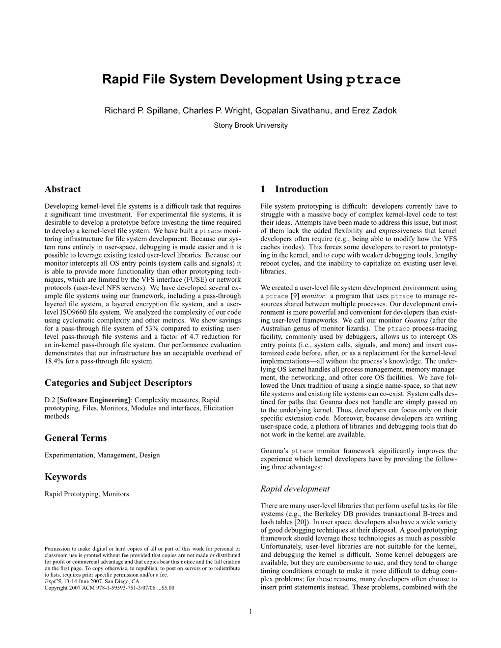 Rapid File System Development Using Ptrace