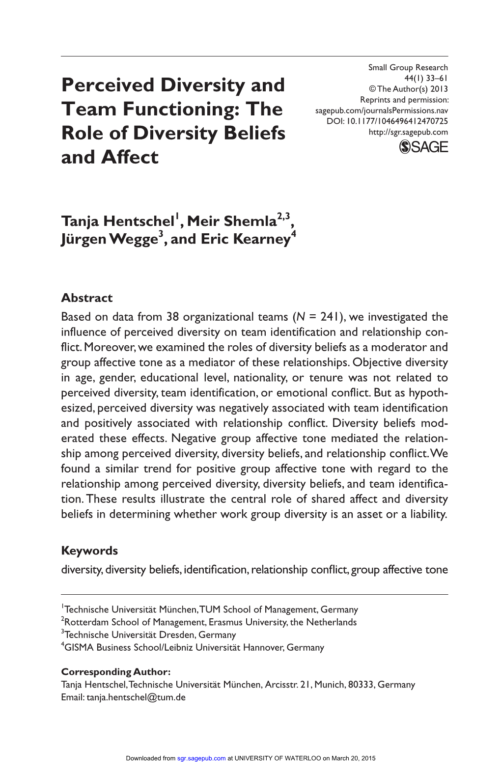 The Role of Diversity Beliefs and Affect