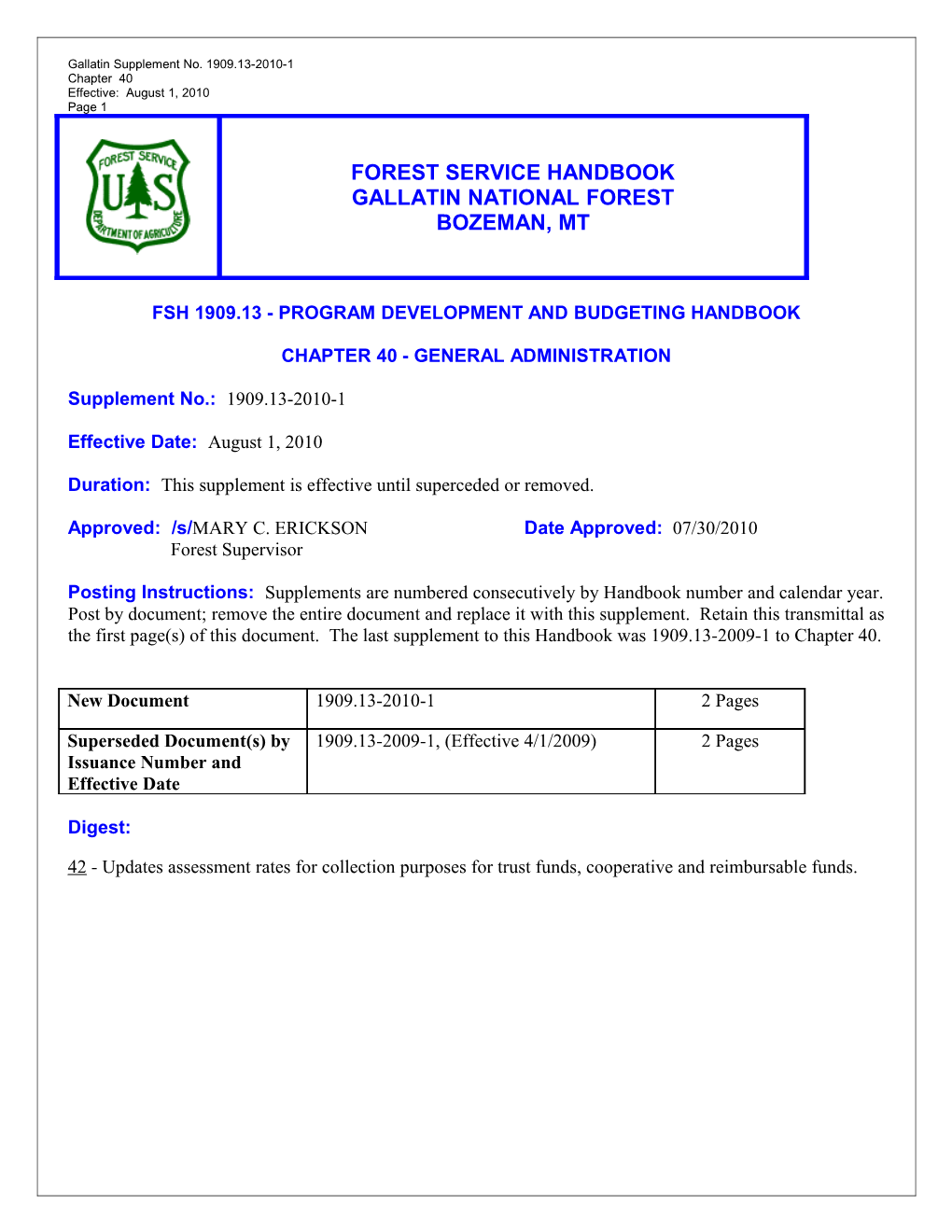 Fsh 1909.13 - Program Development and Budgeting Handbook