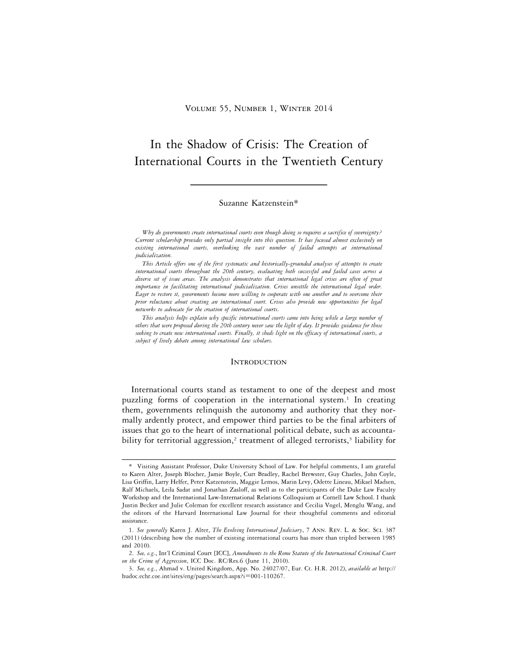 The Creation of International Courts in the Twentieth Century