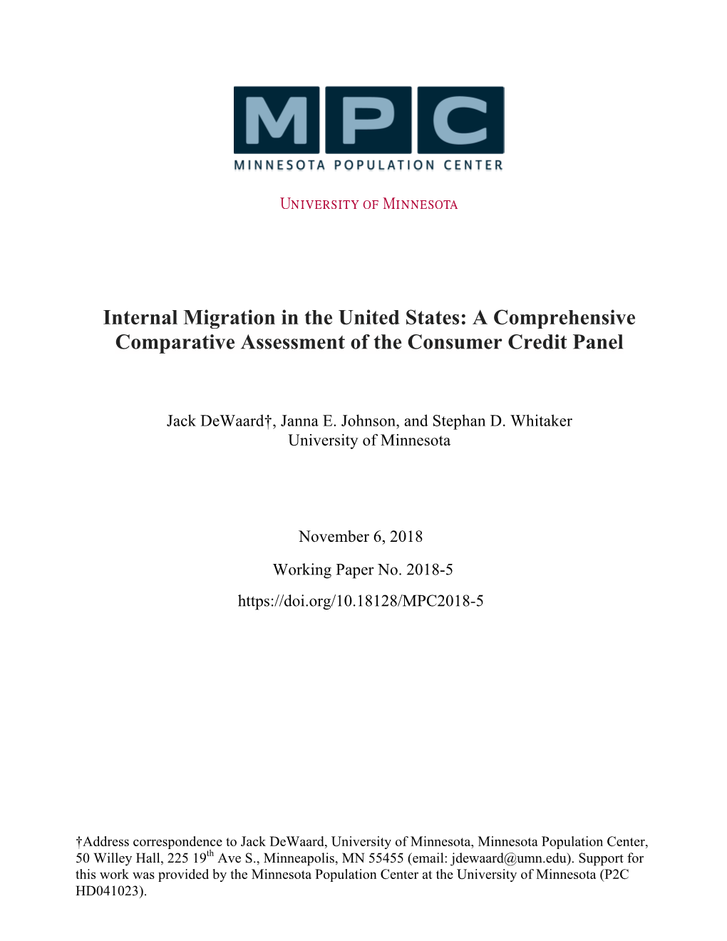 Internal Migration in the United States: a Comprehensive Comparative Assessment of the Consumer Credit Panel